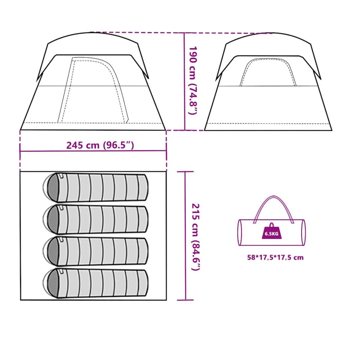 vidaXL Namiot turystyczny, 4-os., zielony, wodoszczelny