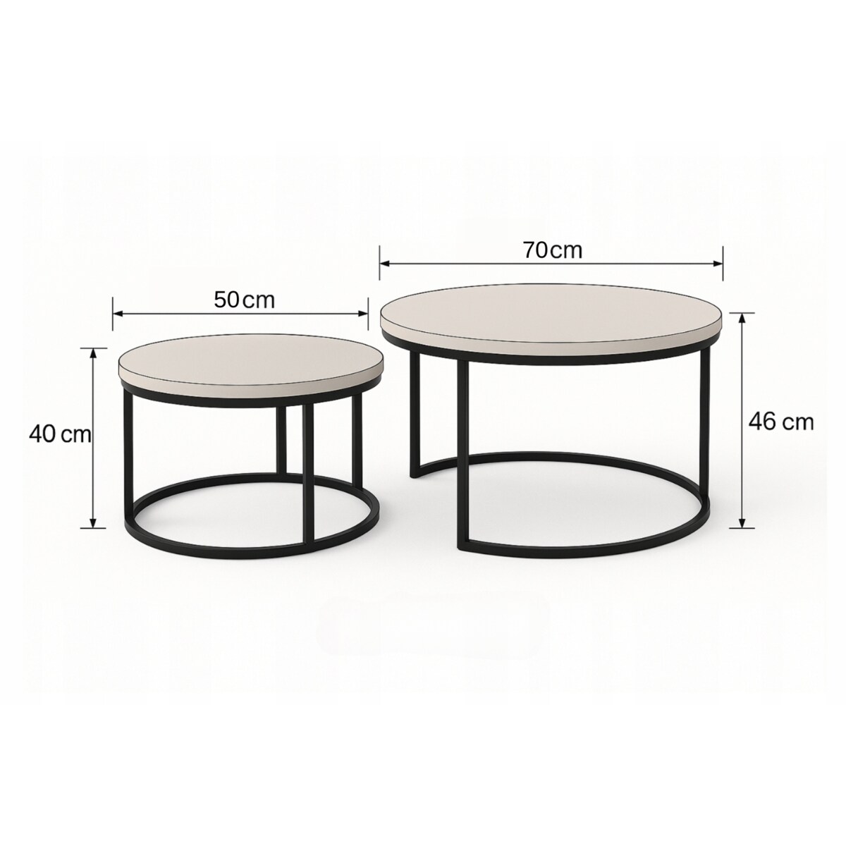 Zestaw 2 Stolików Kawowych Okrągłe LOFTOWE INDUSTRIAL Biały SOFT LOFT SET