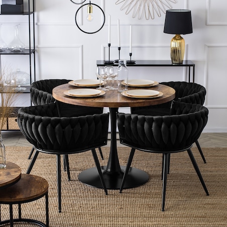 Krzesło Tapicerowane Welurowe Plecione Nowoczesne Do Jadalni EMPOLI Czarne