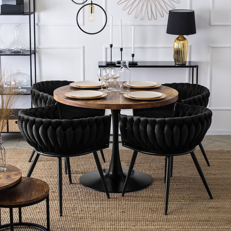 Krzesło Tapicerowane Welurowe Plecione Nowoczesne Do Jadalni EMPOLI Czarne