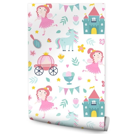 Tapeta Dla Dziewczynki Jednorożce WRÓŻKI Zamki Kwiatki