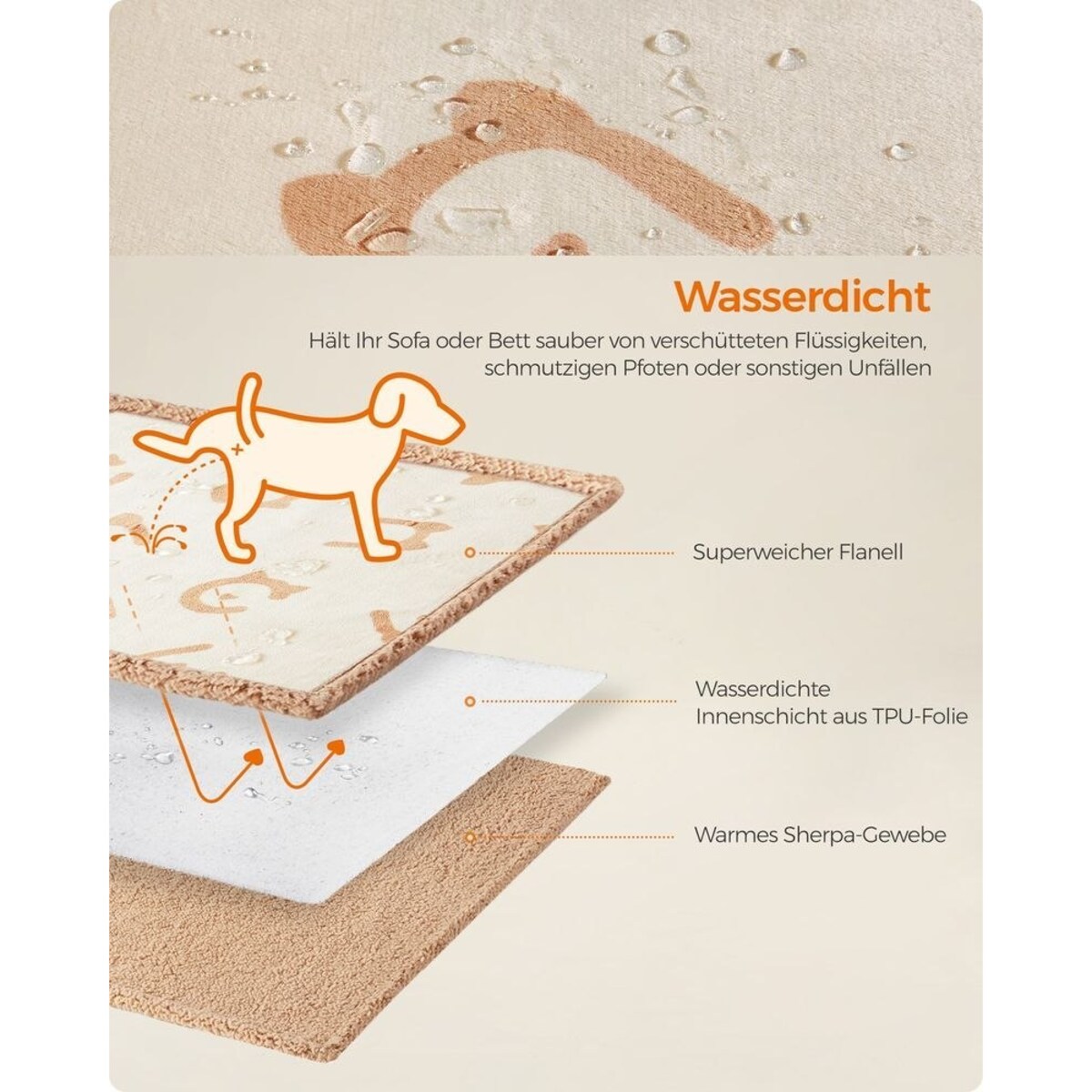 Wodoodporny kocyk dla psa polarowy, dwustronny, do prania, beżowy, XXL (203 x 152 cm)