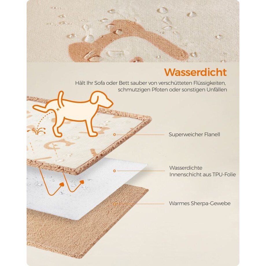 Wodoodporny kocyk dla psa polarowy, dwustronny, do prania, beżowy, XXL (203 x 152 cm)