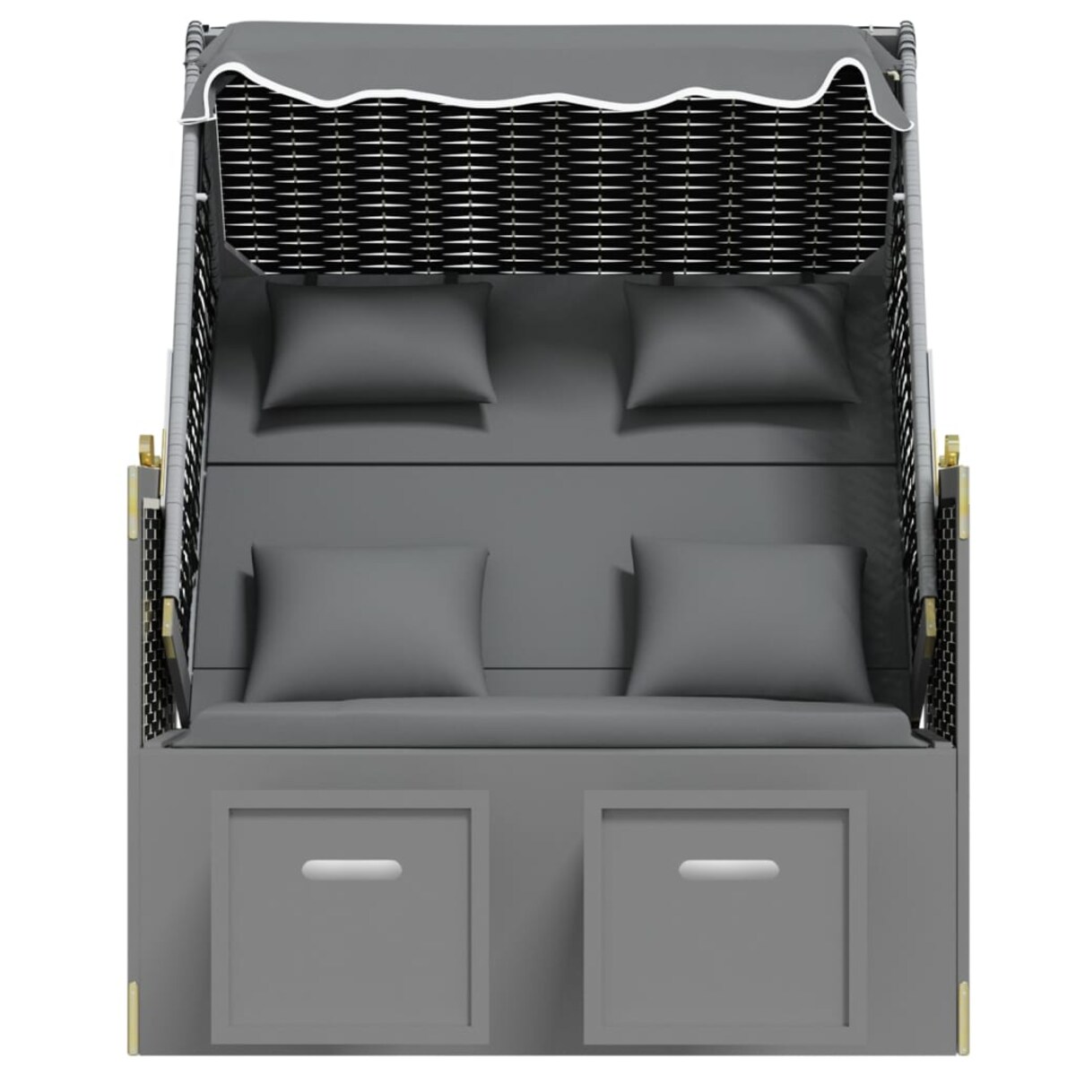 vidaXL Kosz plażowy z poduszkami, rattan PE i drewno, czarny-antracyt