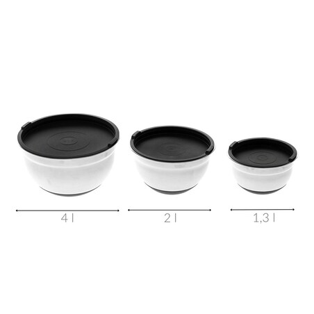 Zestaw metalowych misek z przykrywkami, 4 l, 2 l i 1,3 l