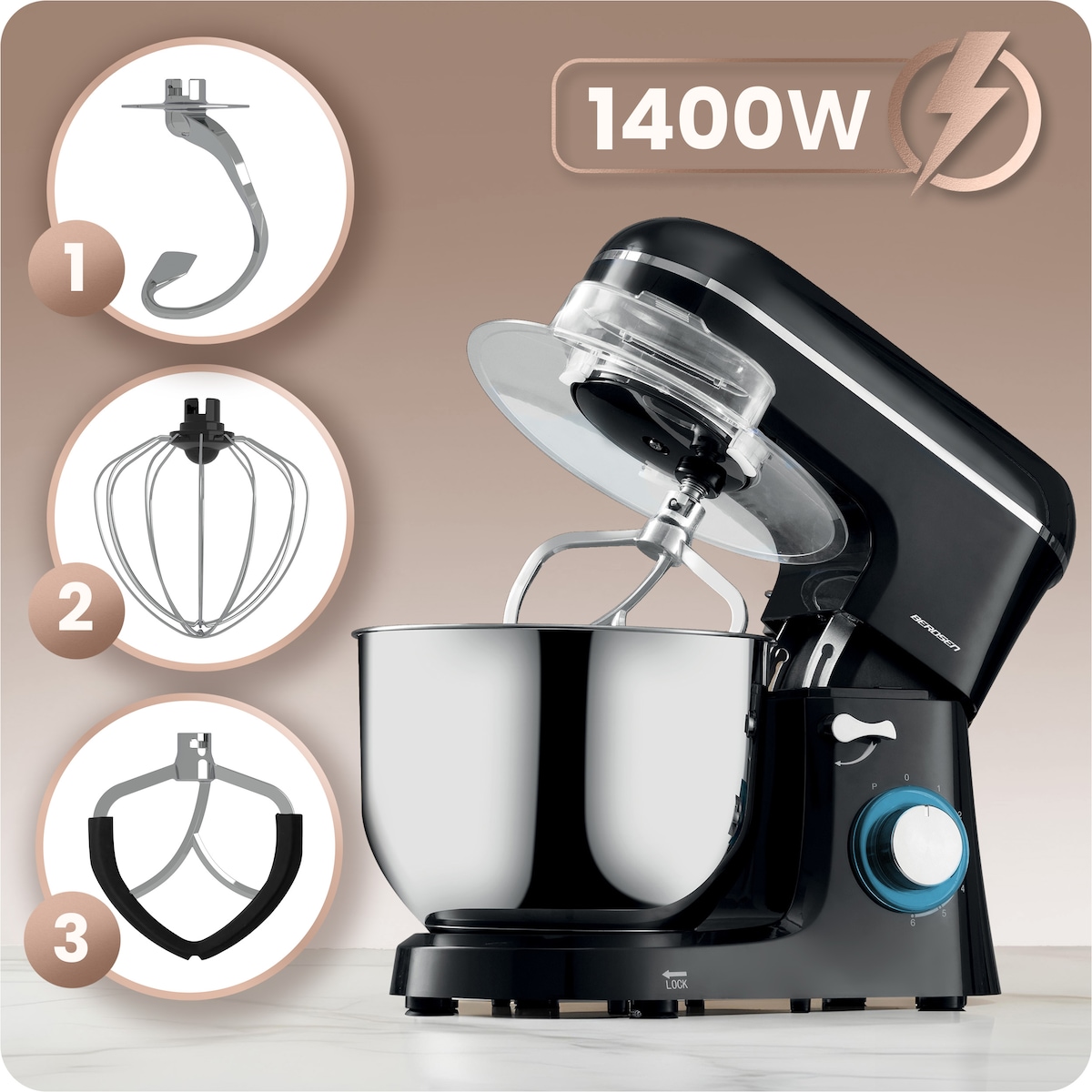 Robot kuchenny planetarny mikser Berdsen 1400W 3w1 6l czarno-srebrny 375600