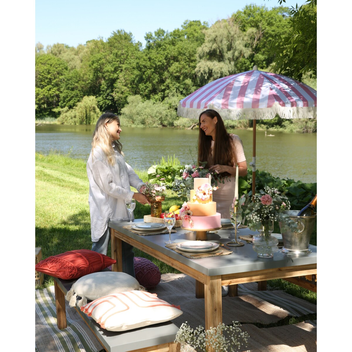 Parasol ogrodowy ⌀ 150 cm różowy z białym MONDELLO