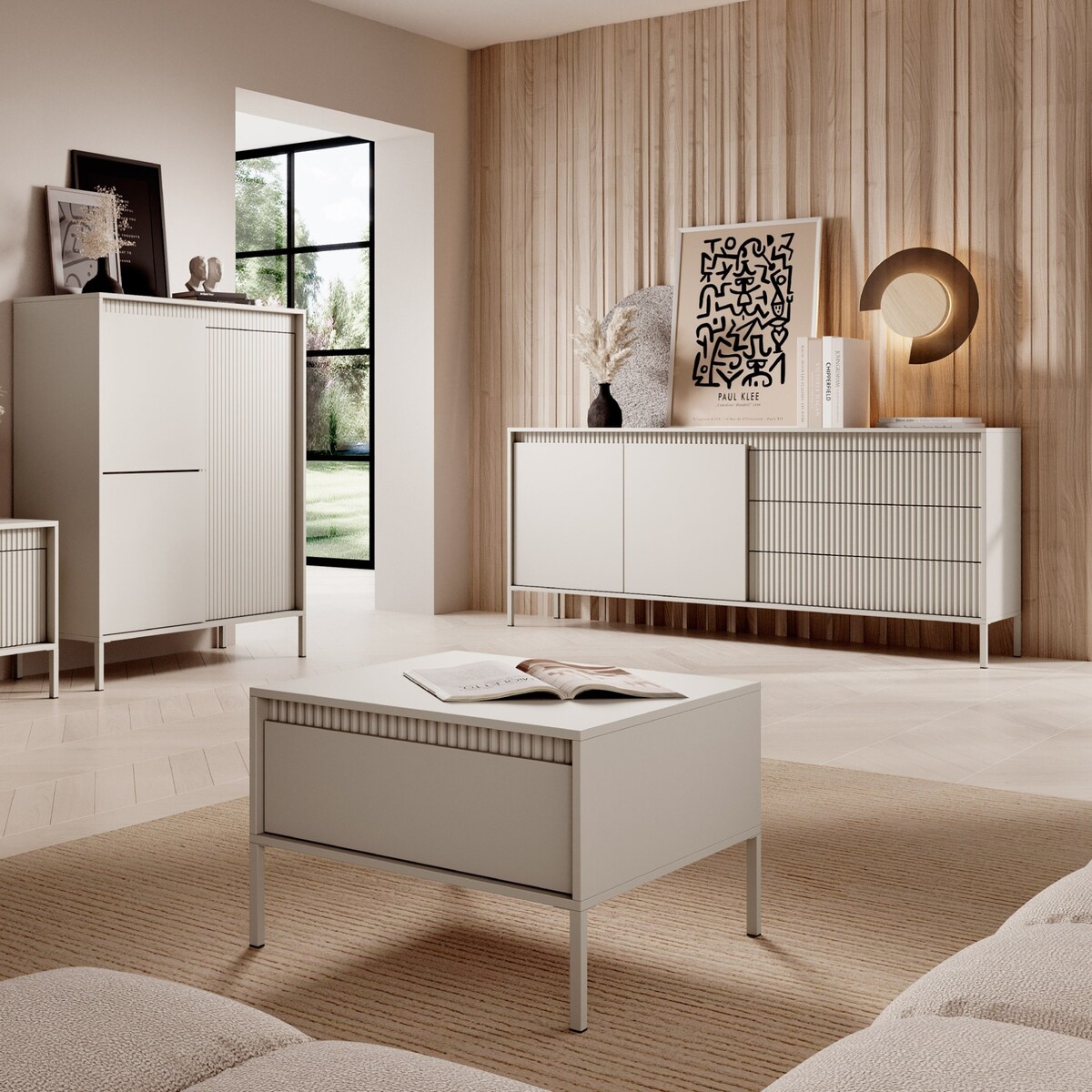 Komoda dwudrzwiowa z szufladami 81,4x187,1 cm LEMAL- big beżowy