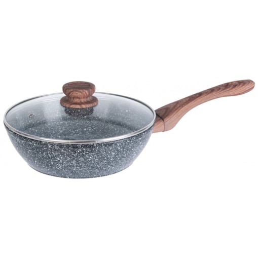 Patelnia wok z pokrywką 24cm indukcja gaz KINGHOFF granit wood