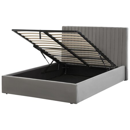 Łóżko z pojemnikiem welurowe 140 x 200 cm szare VION
