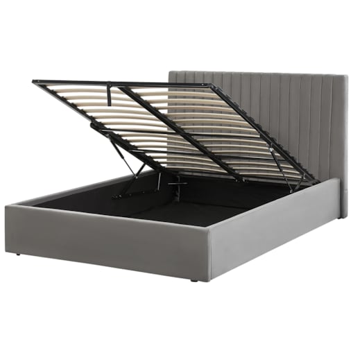 Łóżko z pojemnikiem welurowe 140 x 200 cm szare VION