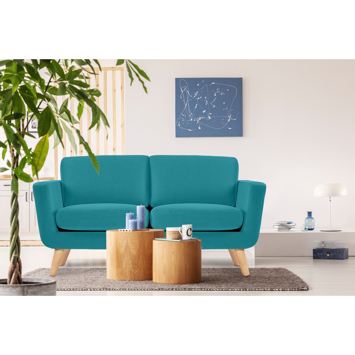 KONSIMO TAGIO Turkusowa skandynawska sofa 2-osobowa