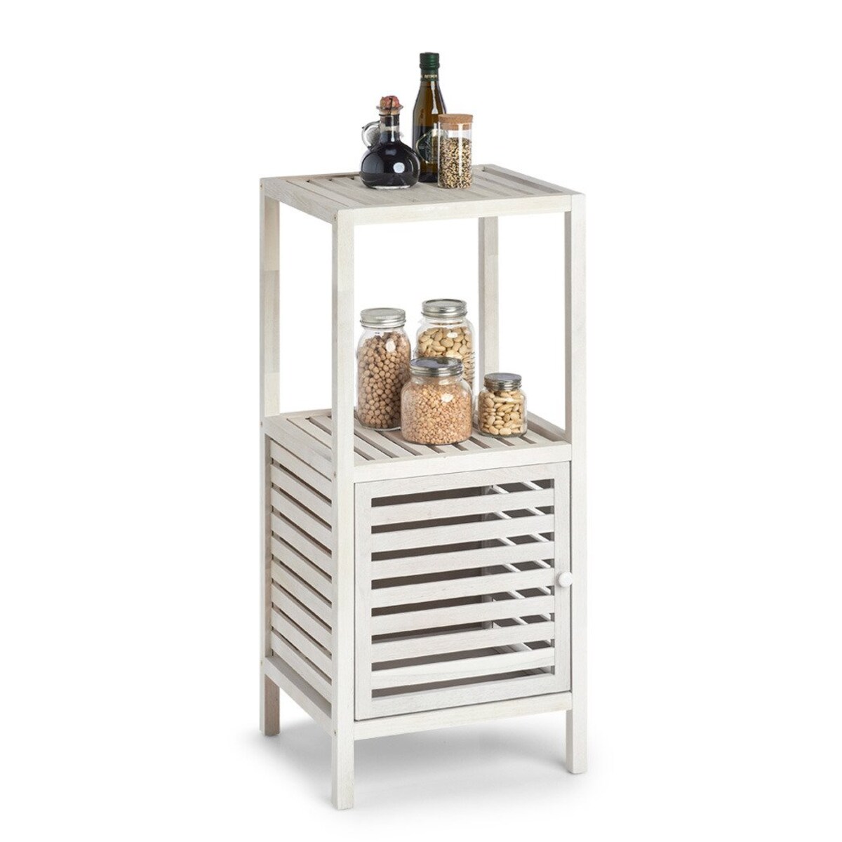 Regał łazienkowy z szafką drewniany, 2 poziomy, ZELLER