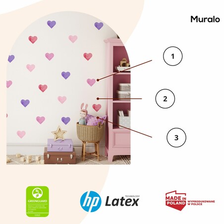 Naklejki Ścienne Dla Dzieci Akwarelowe SERCA Różowe Serduszka ZESTAW