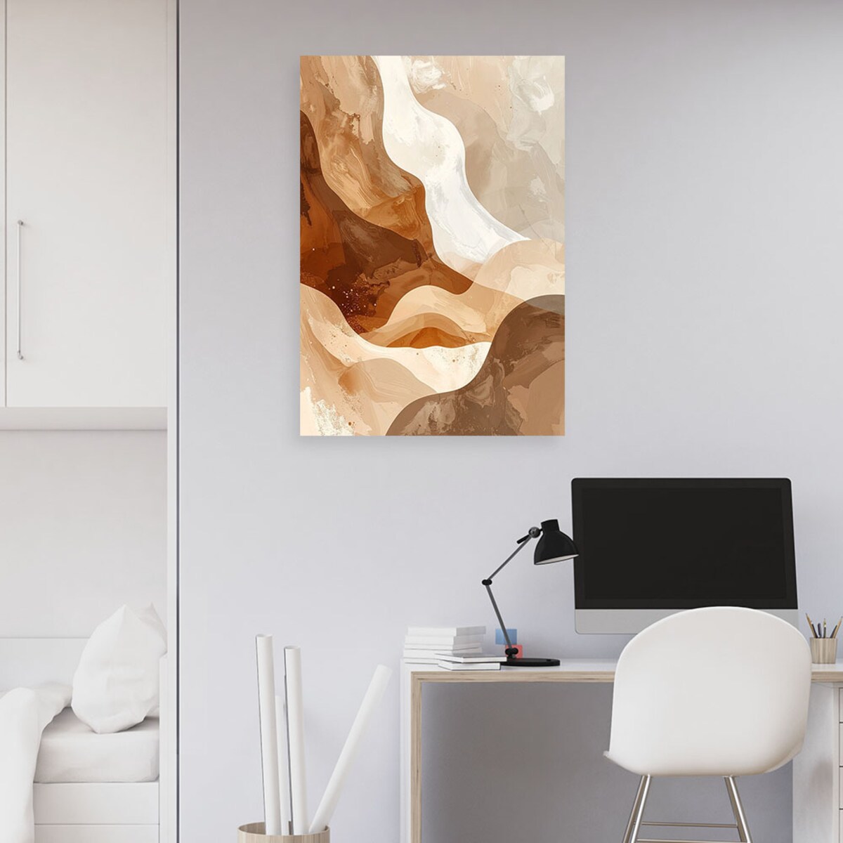 Obraz do salonu sypialni biura hotelu spa, Abstrakcja styl boho w beżowych kolorach 60x90 cm