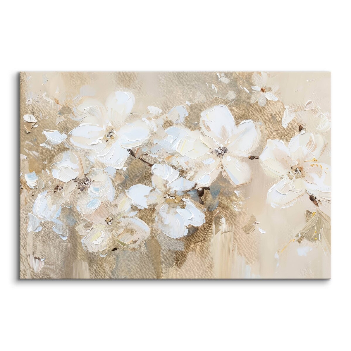 Obraz Na Płótnie Do Salonu Białe Kwiaty Styl Vintage Malarstwo 70x50cm