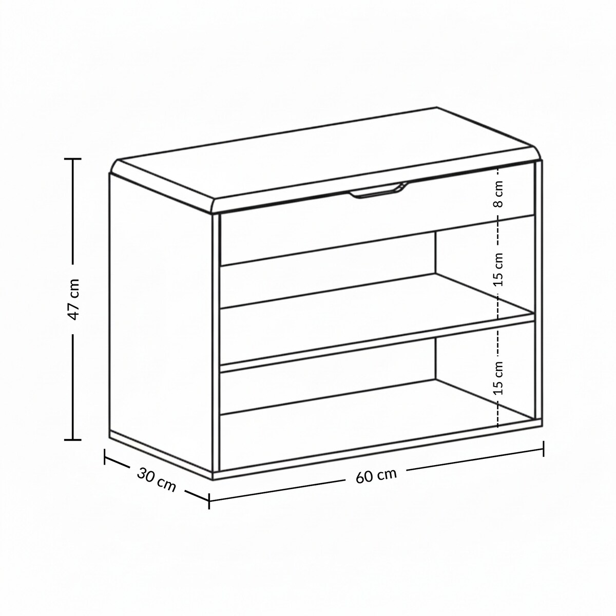 Szafka na buty z siedziskiem LEVA, 60 x 30 x 47 cm