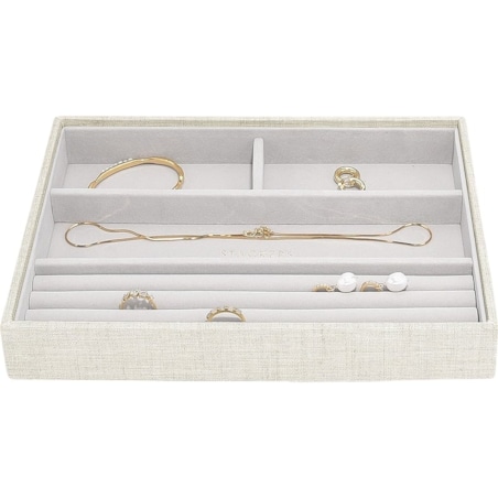 Szkatułka na biżuterię Stackers 4 komorowa classic jasnobeżowa lniana