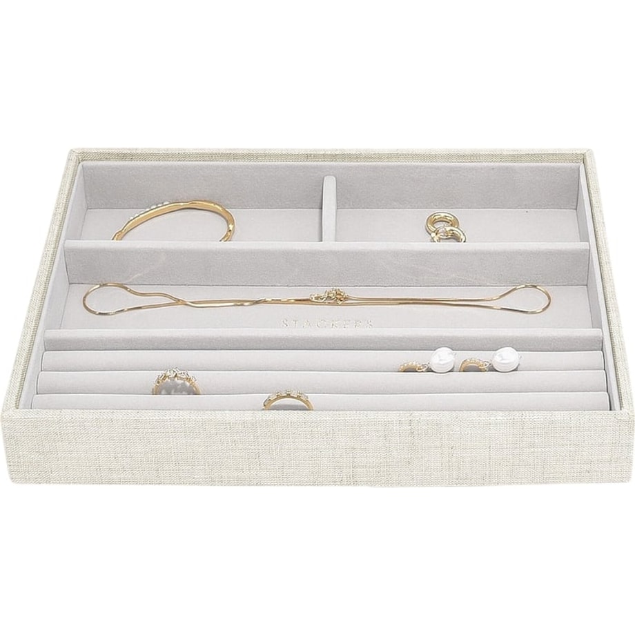 Szkatułka na biżuterię Stackers 4 komorowa classic jasnobeżowa lniana