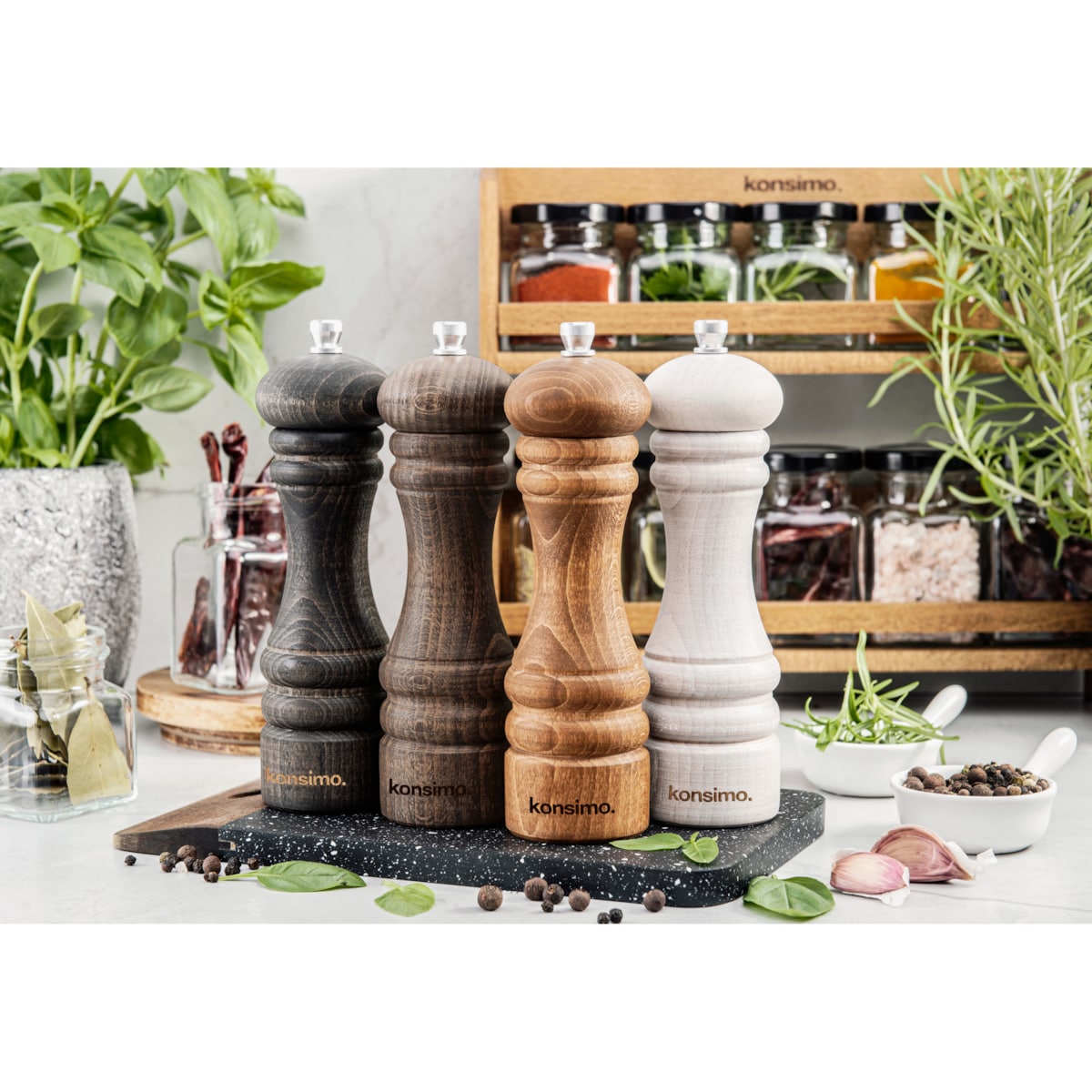 Konsimo MILOS Zestaw młynków 18 cm, 2 szt. naturalny olejowany, naturalny olejowany