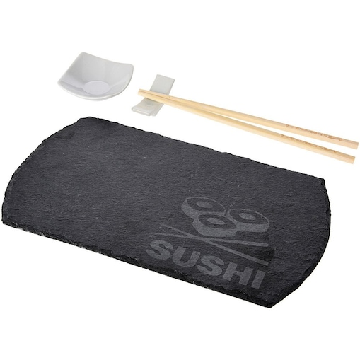 Zestaw do serwowania sushi, przekąsek - 4 elementy, kolor antracytowy, łupek