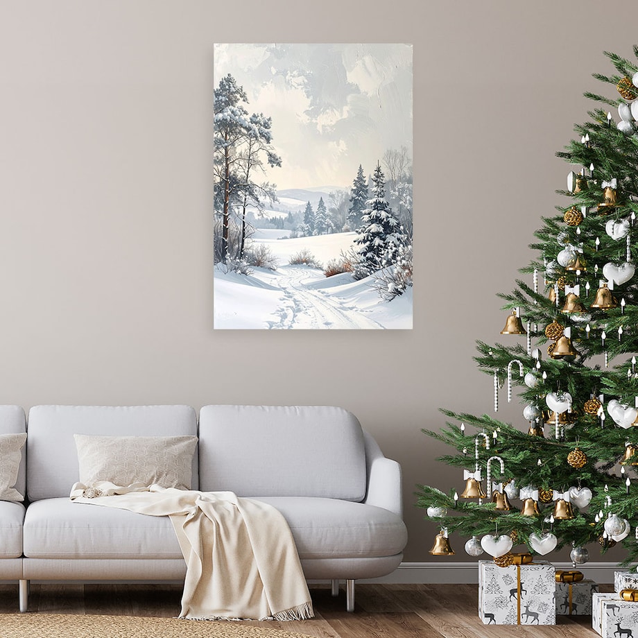 Obraz do salonu jadalni biura, Krajobraz zima śnieg droga drzewa