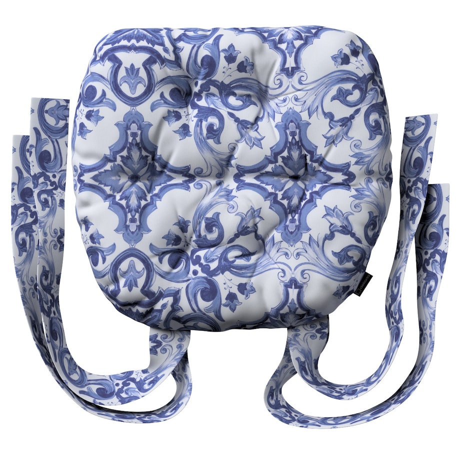 Poduszka na krzesło Marcin, niebieskie wzory na białym tle, 40 x 37 x 8 cm, Aria