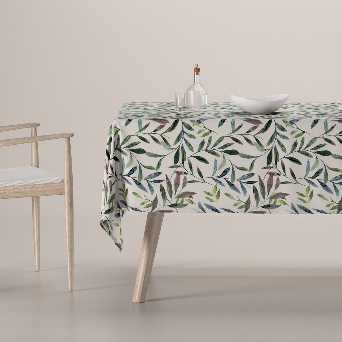 Obrus prostokątny 130 x 160 cm zielone gałązki na białym tle