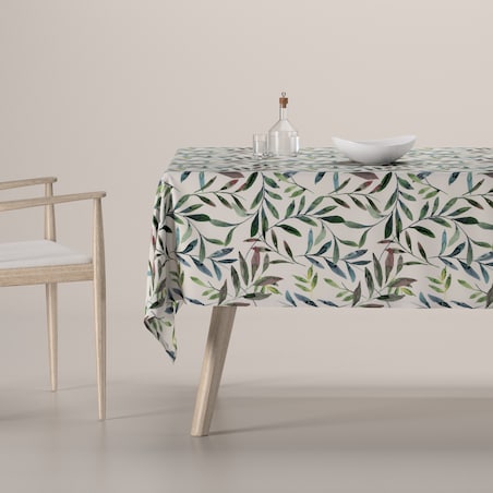 Obrus prostokątny 130 x 160 cm zielone gałązki na białym tle
