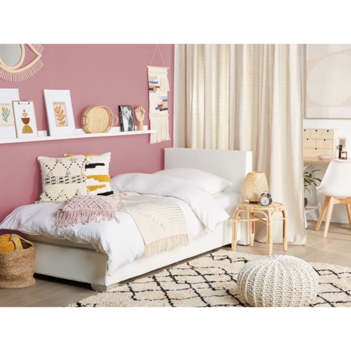 Łóżko kontynentalne ekoskóra 90 x 200 cm białe PRESIDENT