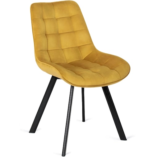 Krzesło RICK Musztardowe Tapicerowane do Jadalni Welurowe