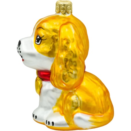 Bombka choinkowa - Piesek z kokardką: złoto-biały