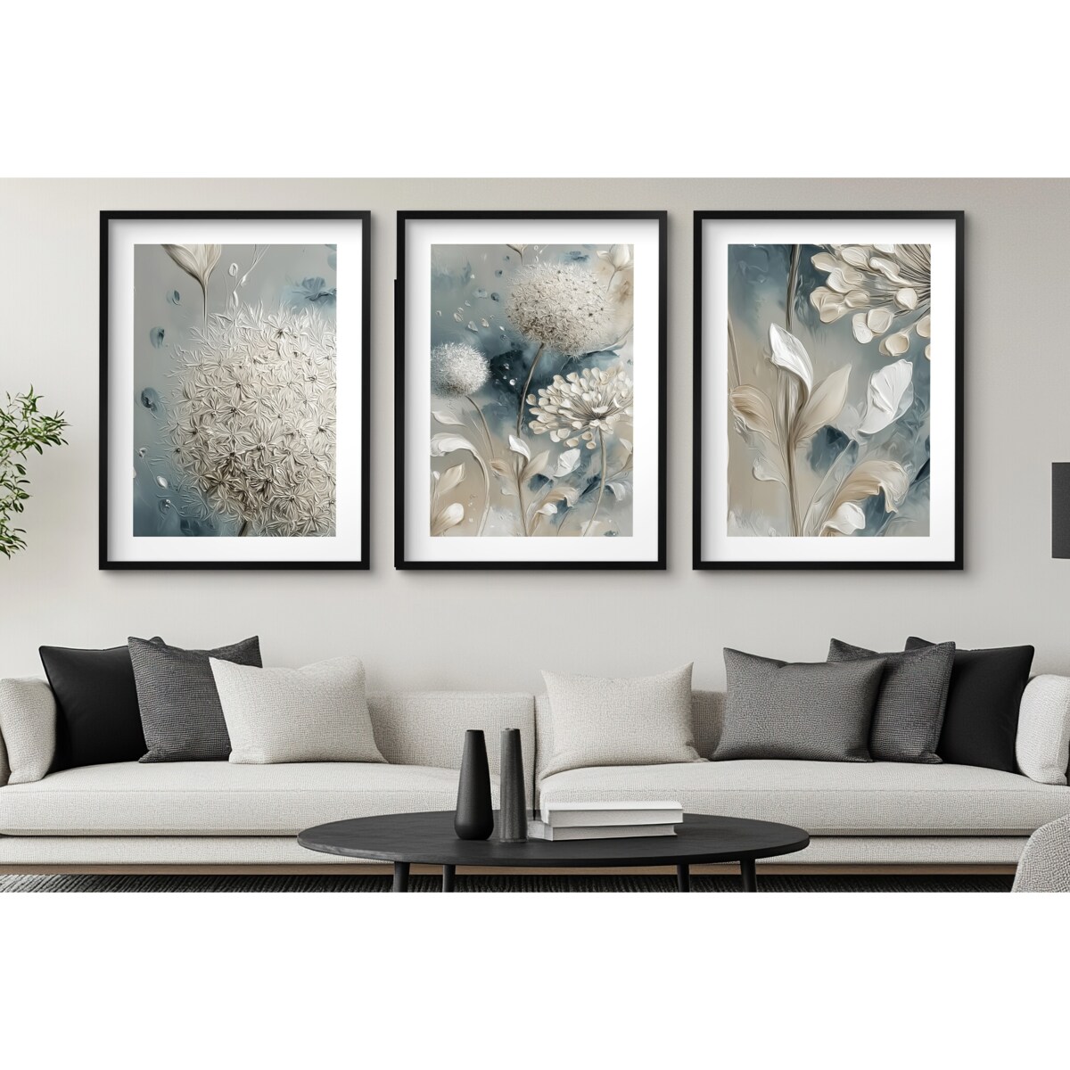 Nowoczesne Obrazy Plakaty Kwiaty w Beżu Szarości na ścianę do salonu 30x40