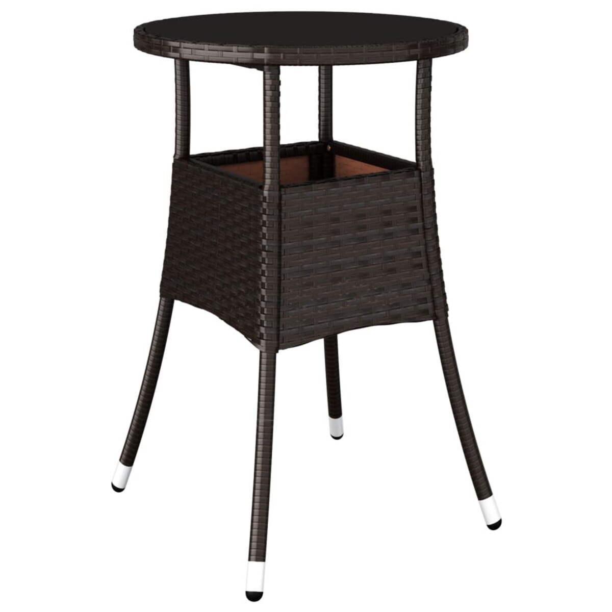 vidaXL Stolik ogrodowy, Ø60x75 cm, szkło i rattan PE, brązowy