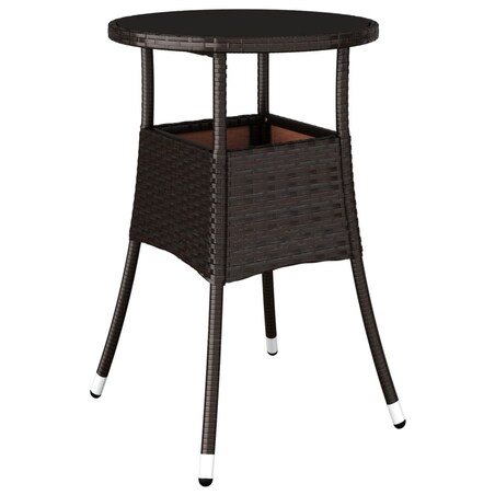 vidaXL Stolik ogrodowy, Ø60x75 cm, szkło i rattan PE, brązowy