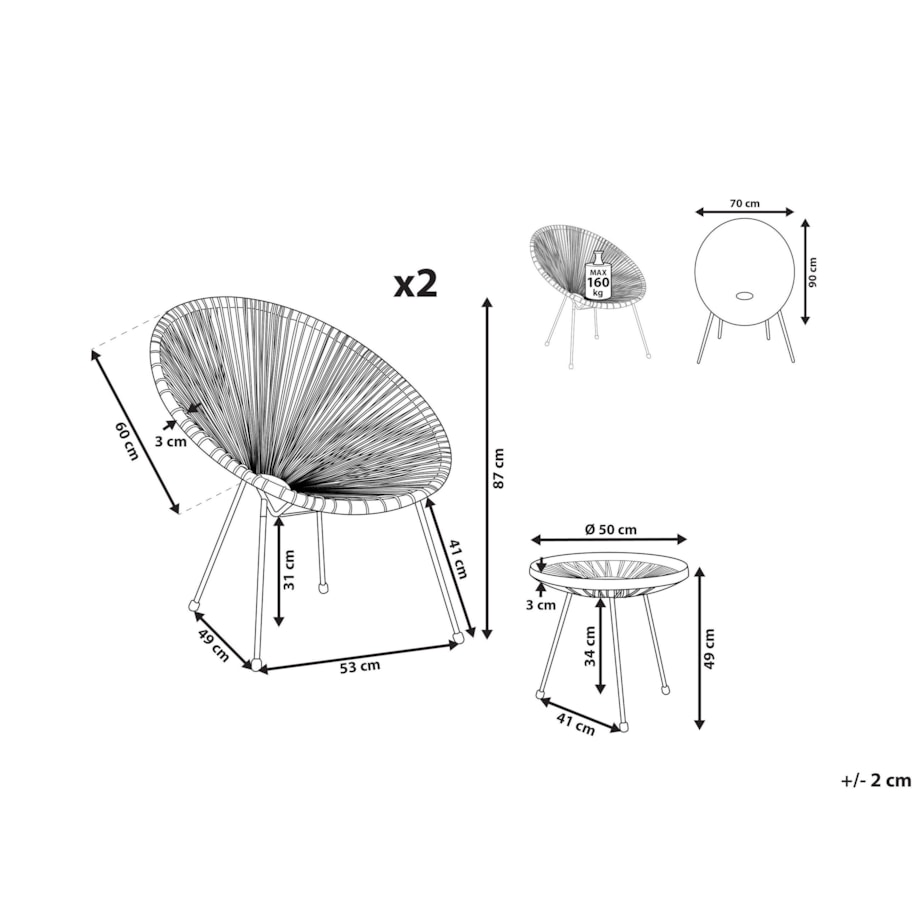 Zestaw mebli balkonowych z technorattanu biały ACAPULCO II