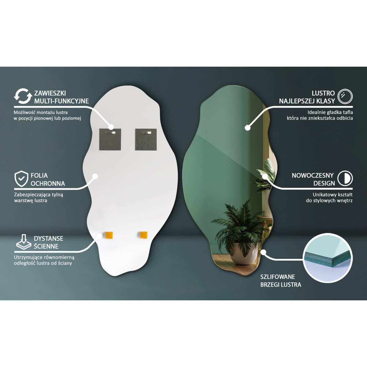 Lustro Faliste Smukłe 45x90 cm