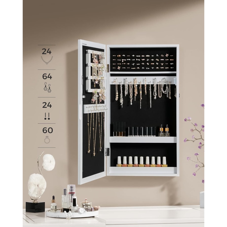 Szafka Z Lustrem Na Biżuterię 37X10X67 Cm Biały