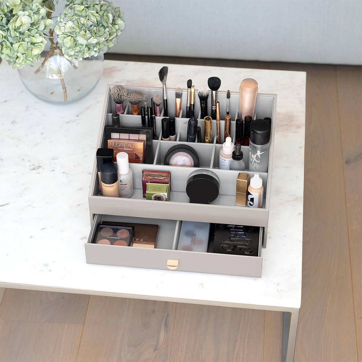 Organizer na kosmetyki Stackers open supersize taupe z szufladą