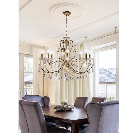Glamour lampa wisząca AURORA 38-98644 pałacowy żyrandol crystals złoty