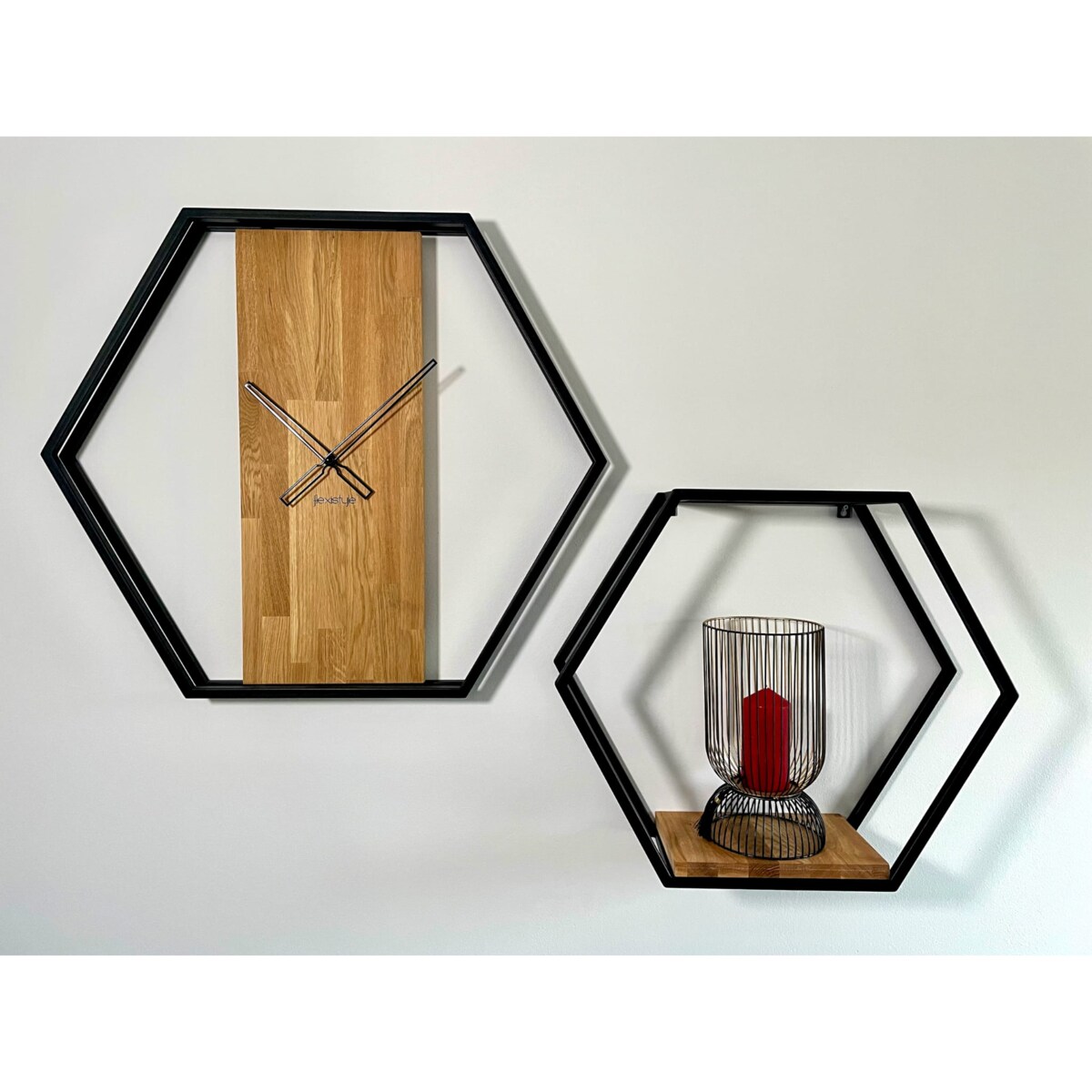 Półka loft hexagon dębowa 60cm 3d