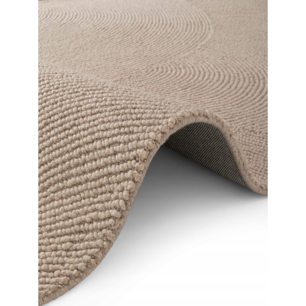 Dywan wełniany do salonu 80x150cm, beżowy wzór w półkola, efekt 3d