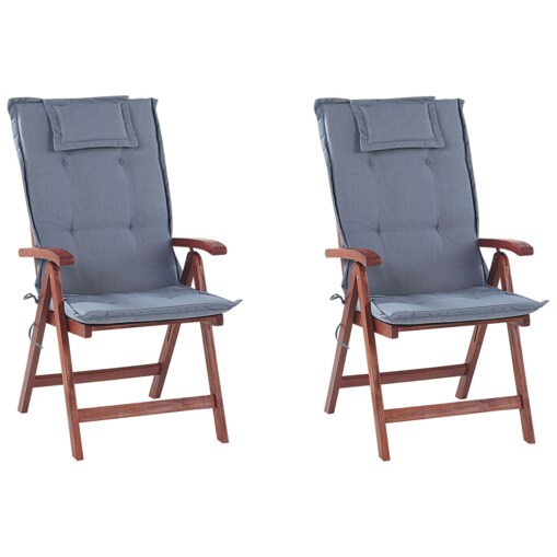 Zestaw 2 krzeseł ogrodowych drewno akacjowe z poduszkami niebieskimi TOSCANA