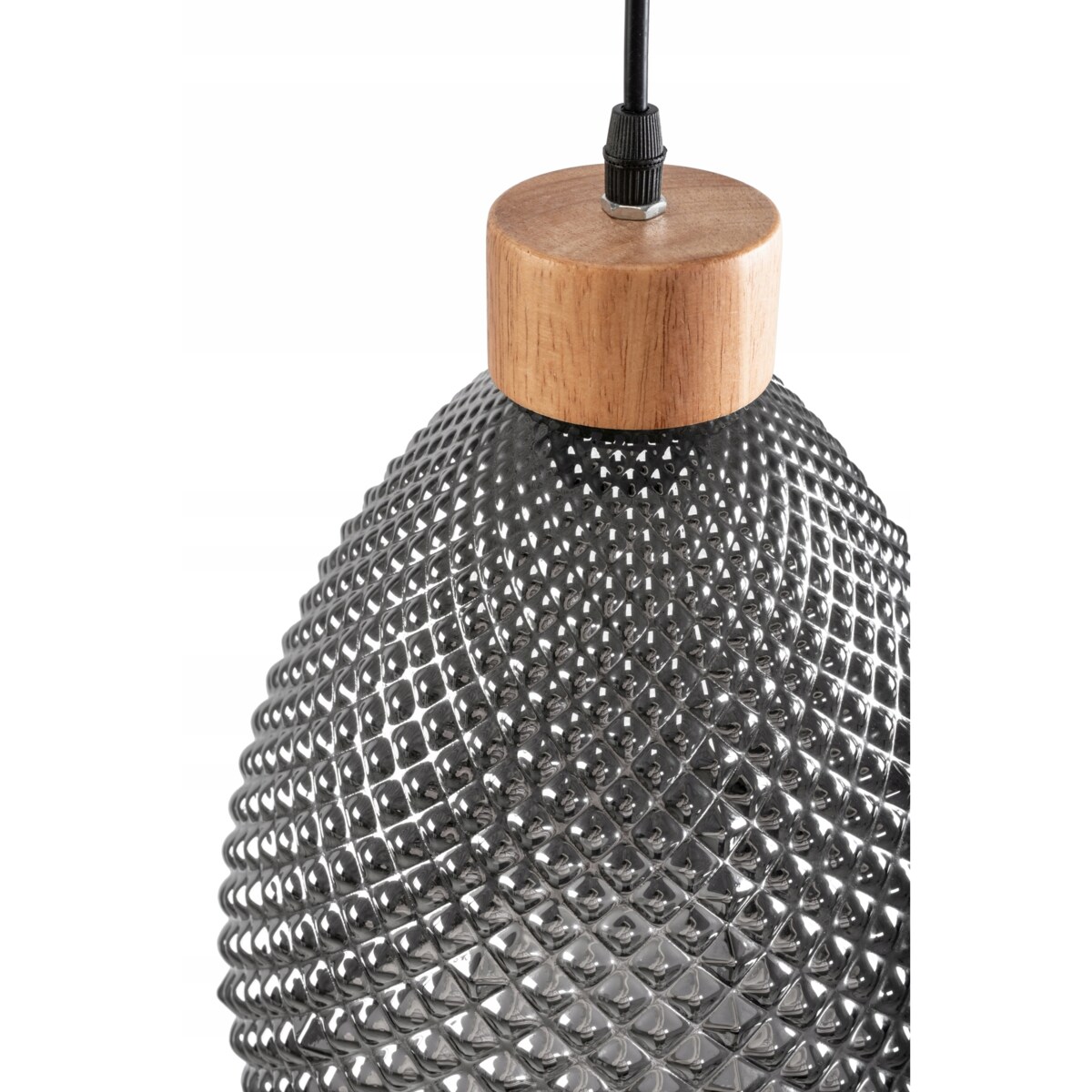 Lampa Wisząca Vintage Retro Black Szkło Drewno E27