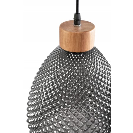 Lampa Wisząca Vintage Retro Black Szkło Drewno E27