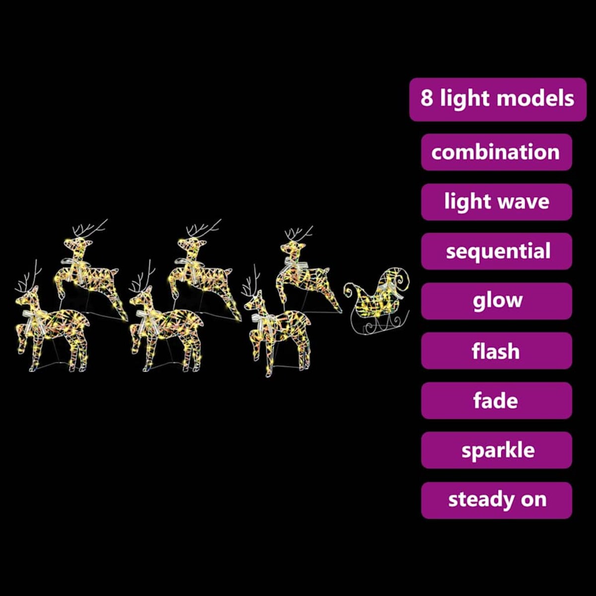 vidaXL LED Renifery z 40 diodami LED 7 pcs Wielokolorowy PET