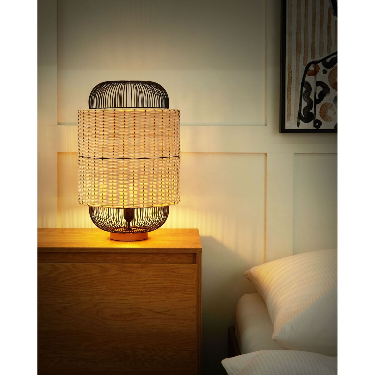 Lampa stołowa rattanowa naturalna z czarnym TANGANYIKA