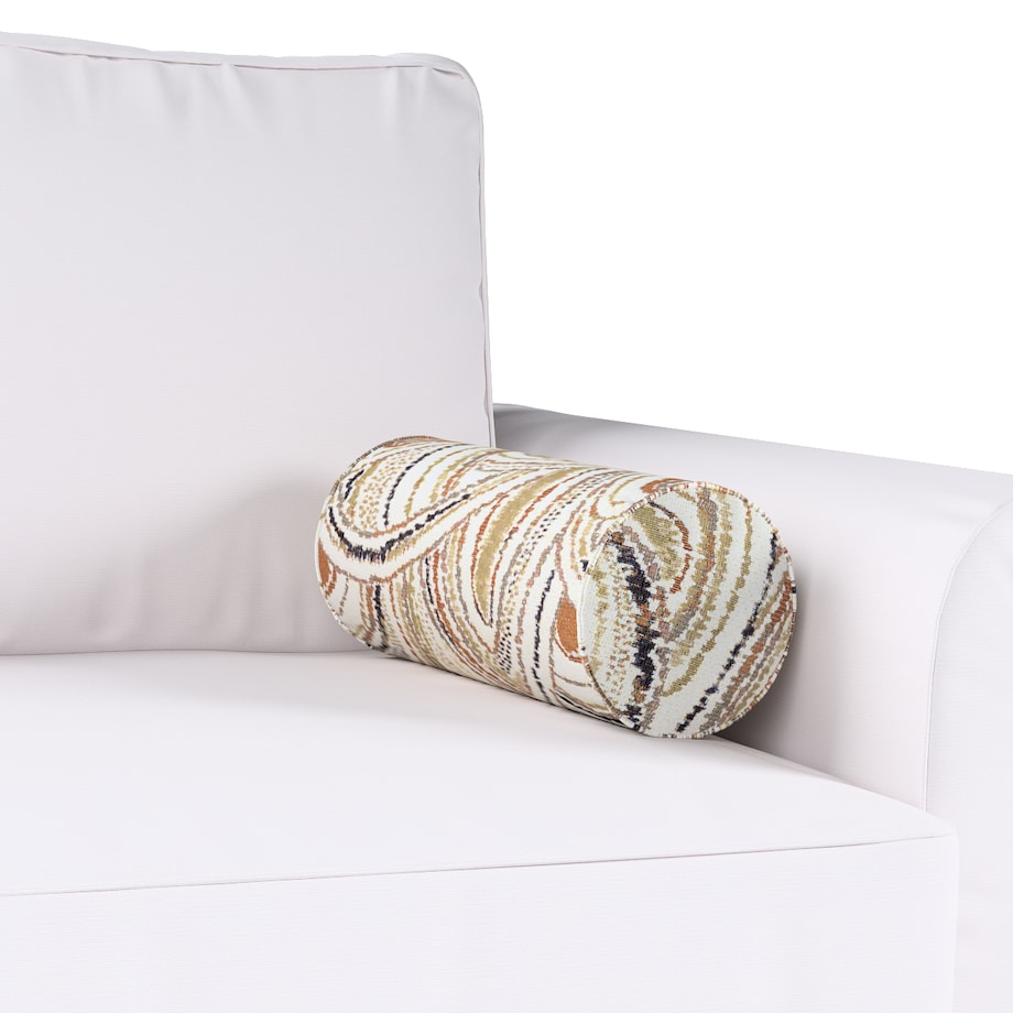 Poduszka wałek prosty, oliwkowo-pomarańczowe łuki na kremowym tle, Ø16 x 40 cm, Cosy Home
