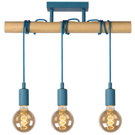 Dziecięca LAMPA wisząca PAULIEN 08127/03/35 Lucide drewniana OPRAWA zwis belka niebieska