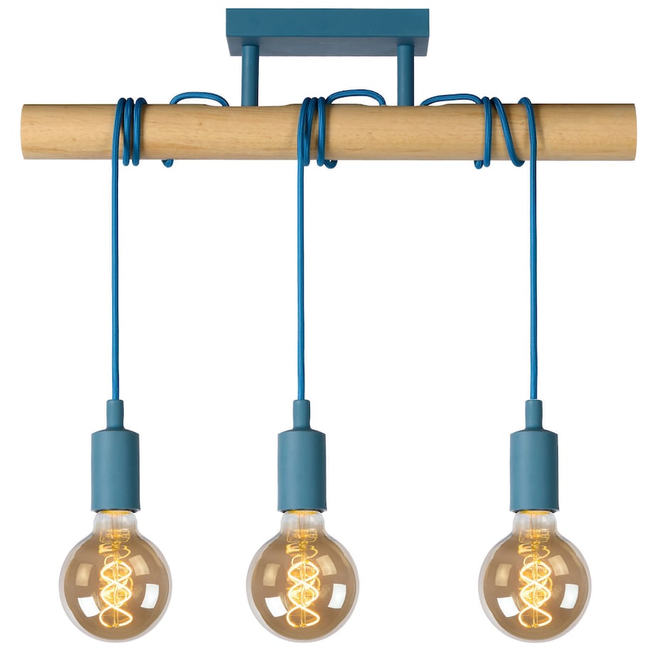 Dziecięca LAMPA wisząca PAULIEN 08127/03/35 Lucide drewniana OPRAWA zwis belka niebieska